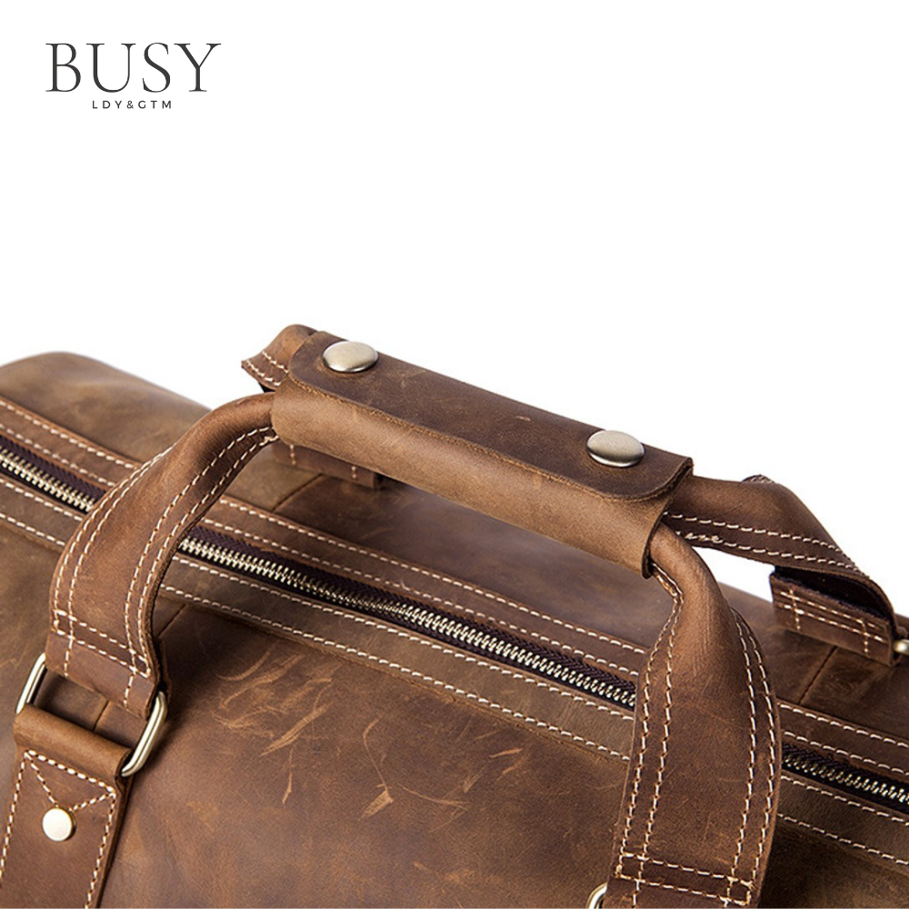 Geanta voiaj Walh, piele naturala crazy horse, unisex, capacitate mare, compartiment incaltaminte, maro vintage