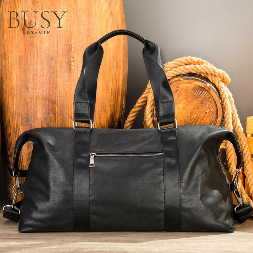Geanta voiaj / fitness Maverick, piele naturala, compartiment laptop, unisex, capacitate mare, neagra