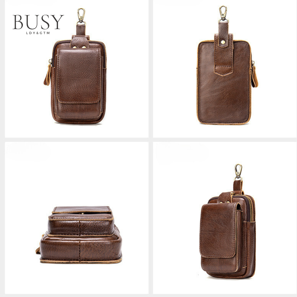 Borseta barbati Moss, piele naturala, de curea, maro