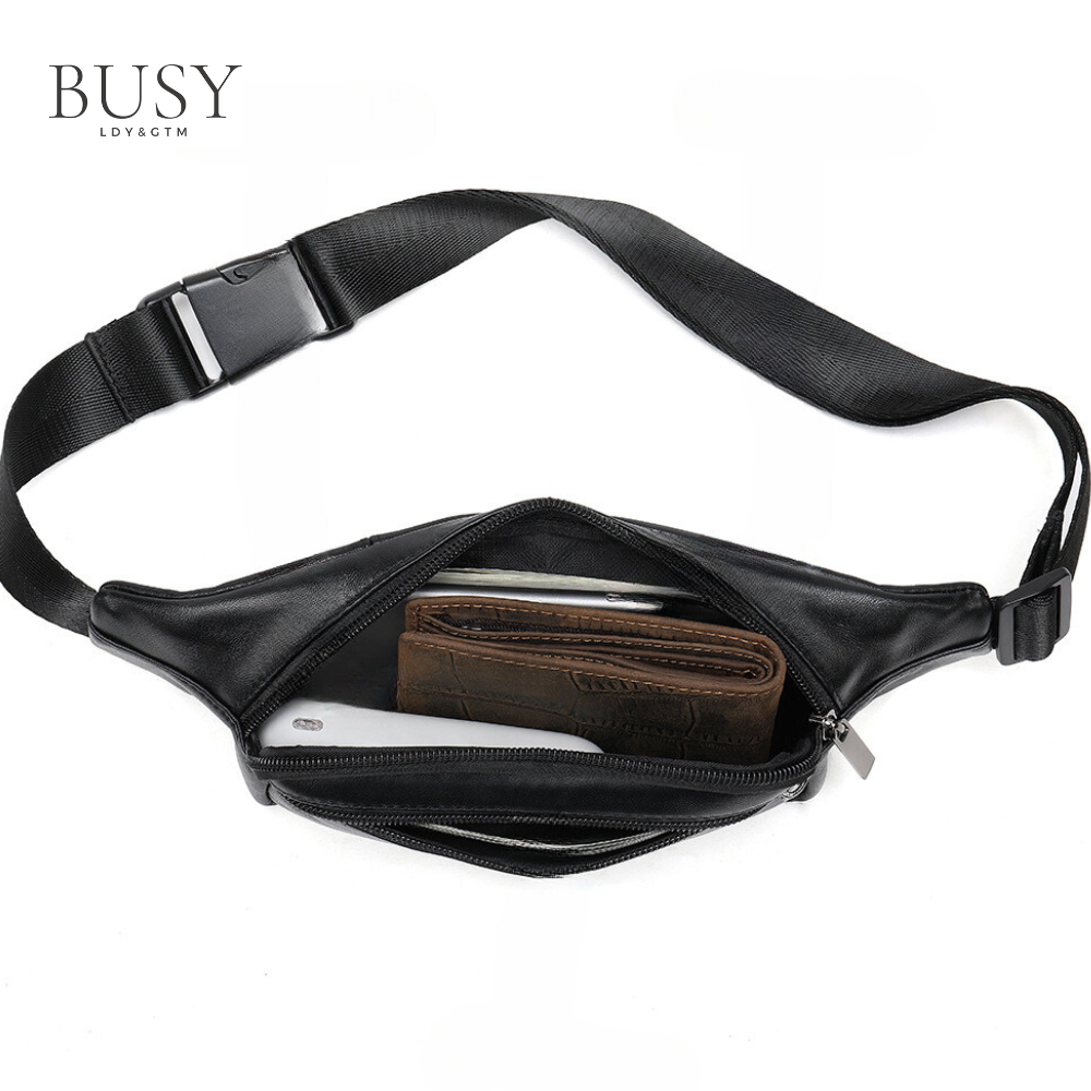 Borseta unisex Aspen, piele naturala, de brau, negra