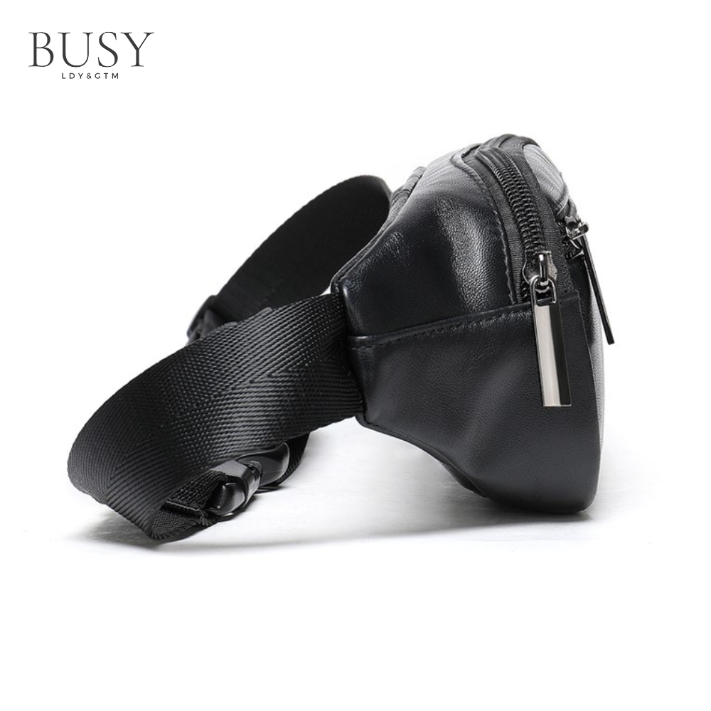 Borseta unisex Aspen, piele naturala, de brau, negra