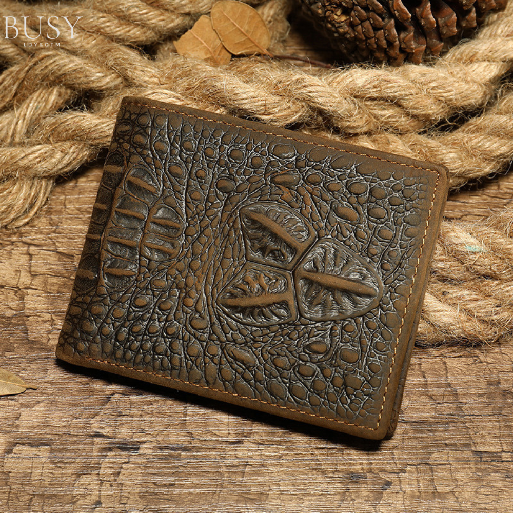 Portofel barbati Crock, piele naturala cu imprimeu crocodil, compatibil carte de identitate, maro