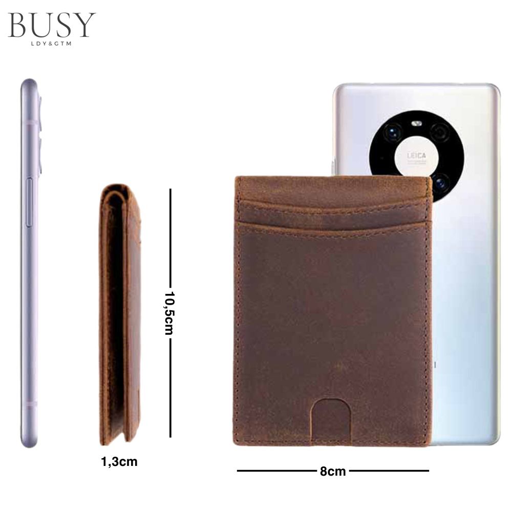 Portofel barbati slim NoScan Buyak, piele naturala premium, antiscanare carduri RFID, maro
