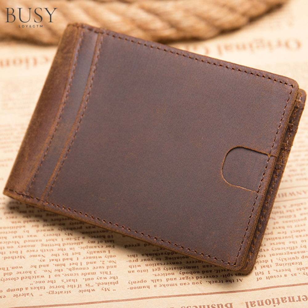 Portofel barbati slim NoScan Buyak, piele naturala premium, antiscanare carduri RFID, maro