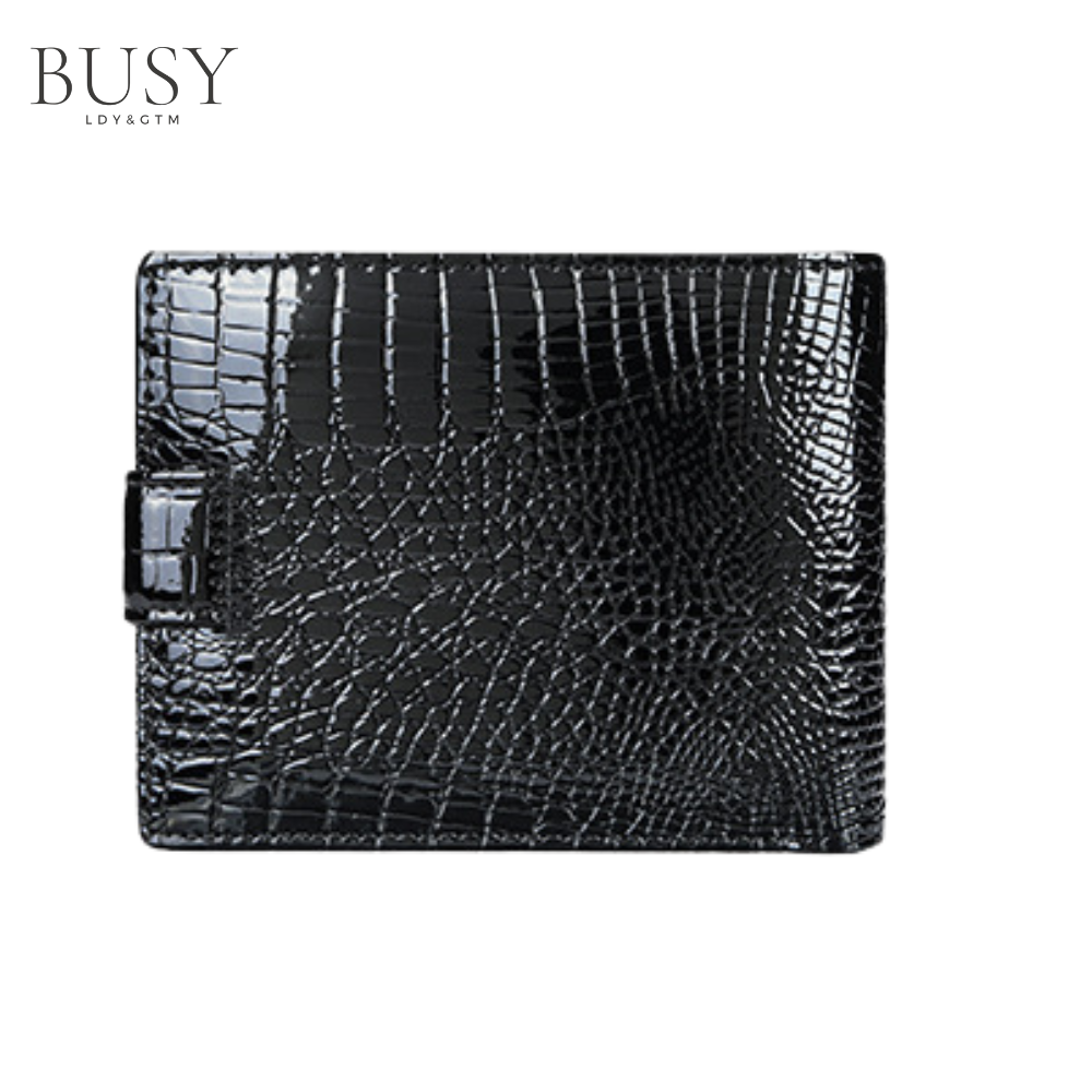 Portofel dama Black Rouge, piele naturala lacuita, multiple compartimente, poza, carte de identitate, negru