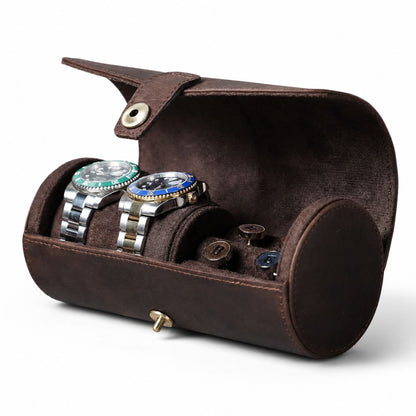 Cutie colectie ceasuri, bijuterii, din piele naturala Crazy Horse, Caliber BUSY LDY & GTM® - coffee