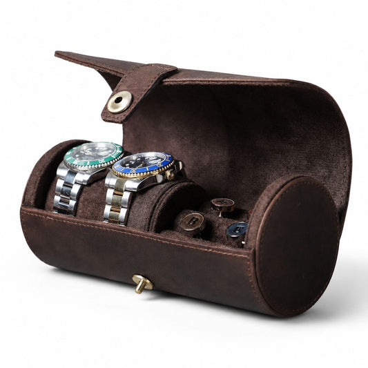 Cutie colectie ceasuri, bijuterii, din piele naturala Crazy Horse, Caliber BUSY LDY & GTM® - coffee