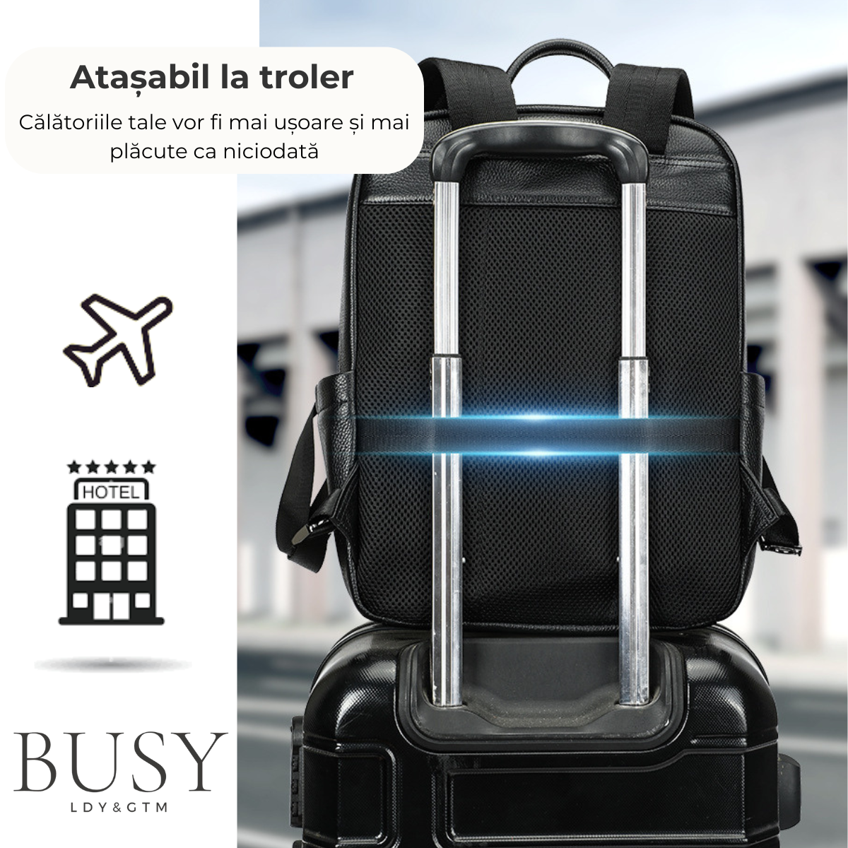 Rucsac Urban / Călătorii din Piele Naturală, Industry, negru
