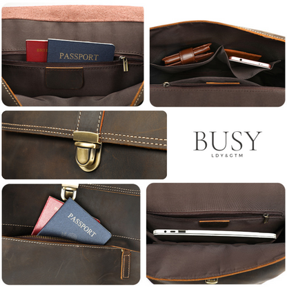 Rucsac laptop 15,6inch din piele Crazy Horse, Guard, retro business, spate antiperspirant, maro