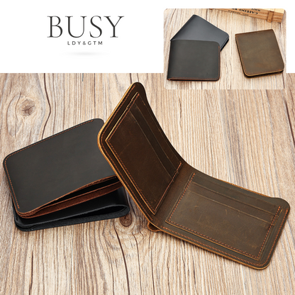 Portofel minimalist piele naturala Crazy Horse, Clas A, stil retro, coffee