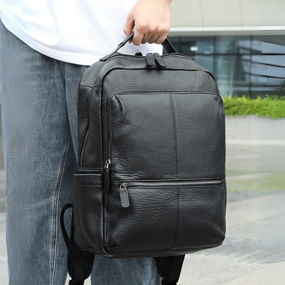 Rucsac laptop 15inch din piele naturala, Tor, suport troler, negru