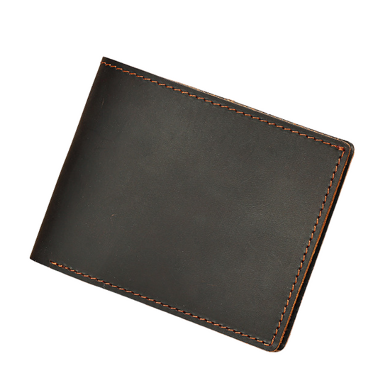Portofel compact piele naturala Crazy Horse, Clas B, Dark Coffee
