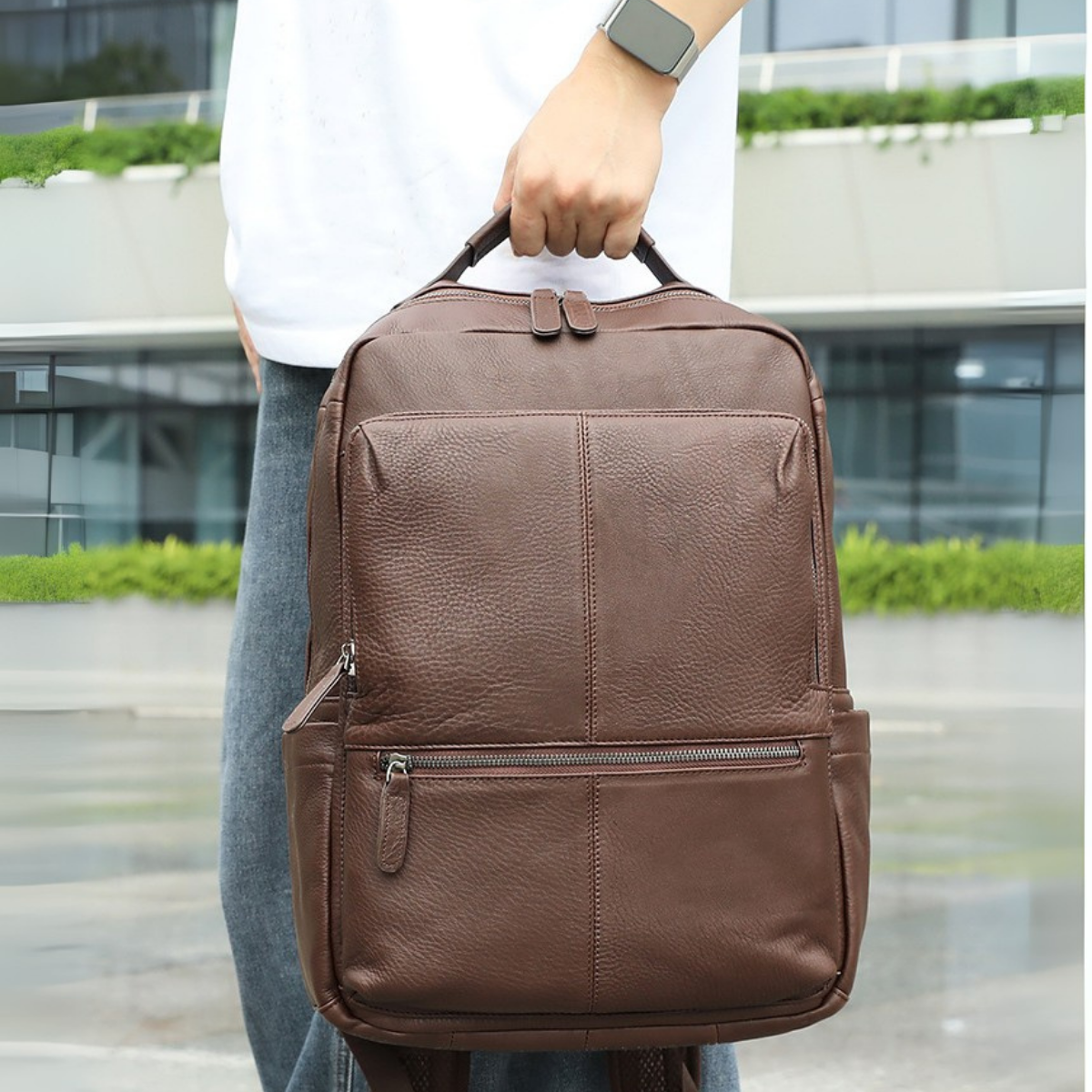 Rucsac laptop 15inch din piele naturala, Tor, suport troler, maro