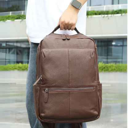 Rucsac laptop 15inch din piele naturala, Tor, suport troler, maro