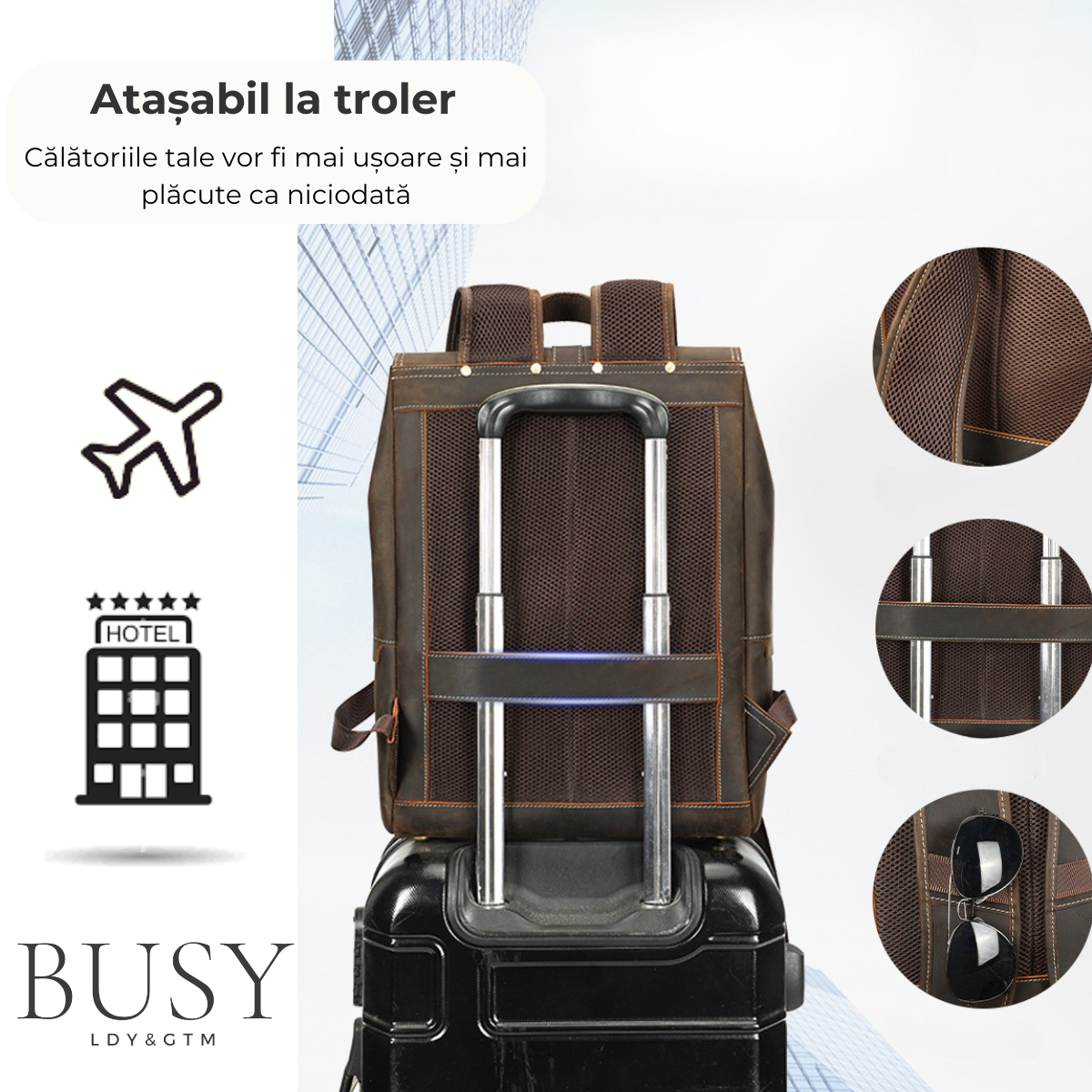 Rucsac laptop 15,6inch din piele Crazy Horse, Guard, retro business, spate antiperspirant, maro
