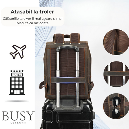 Rucsac laptop 15,6inch din piele Crazy Horse, Guard, retro business, spate antiperspirant, maro