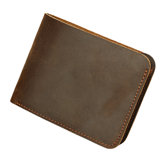 Portofel minimalist piele naturala Crazy Horse, Clas A, stil retro, coffee