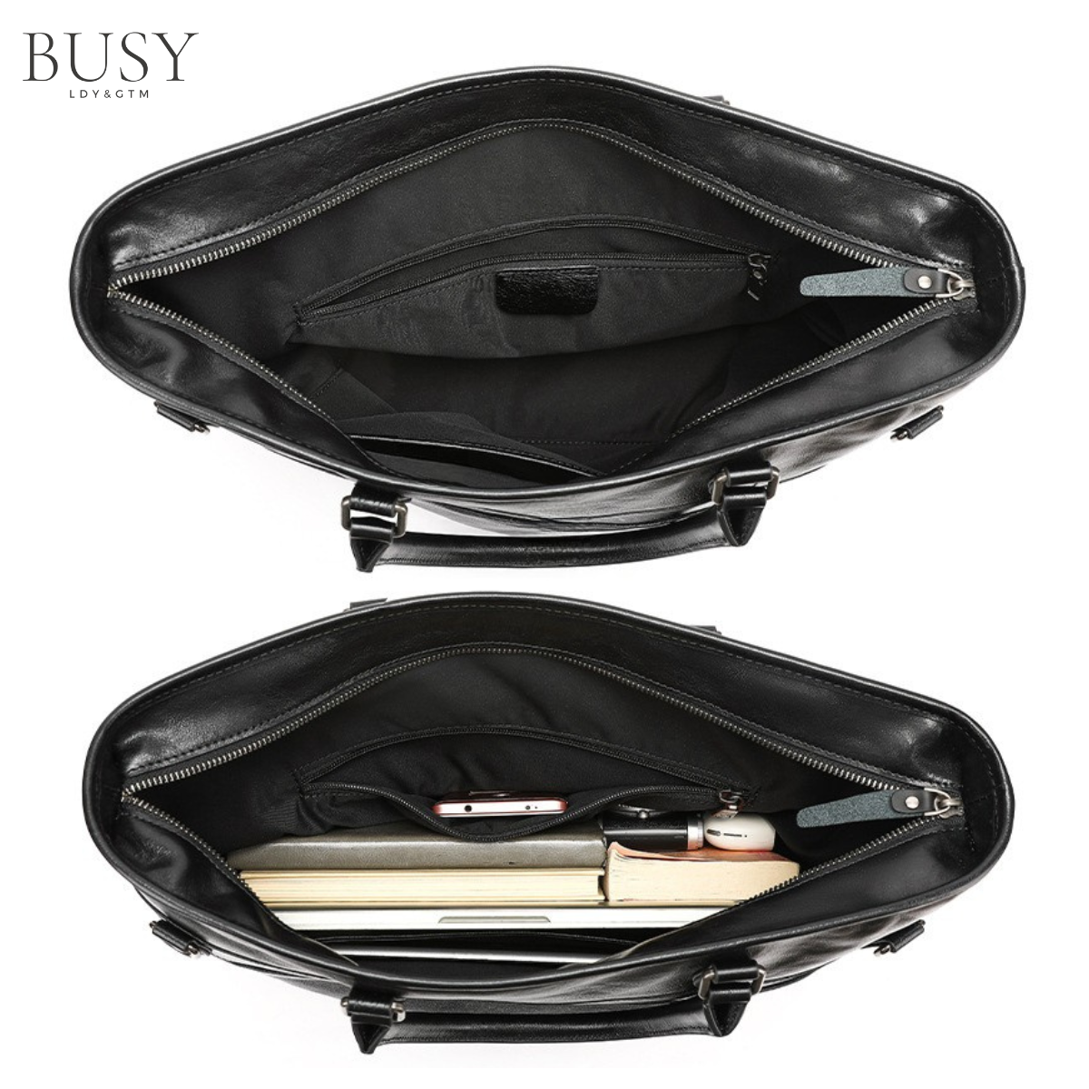 Geantă dama din piele naturală, laptop 15inch, Criss, negru