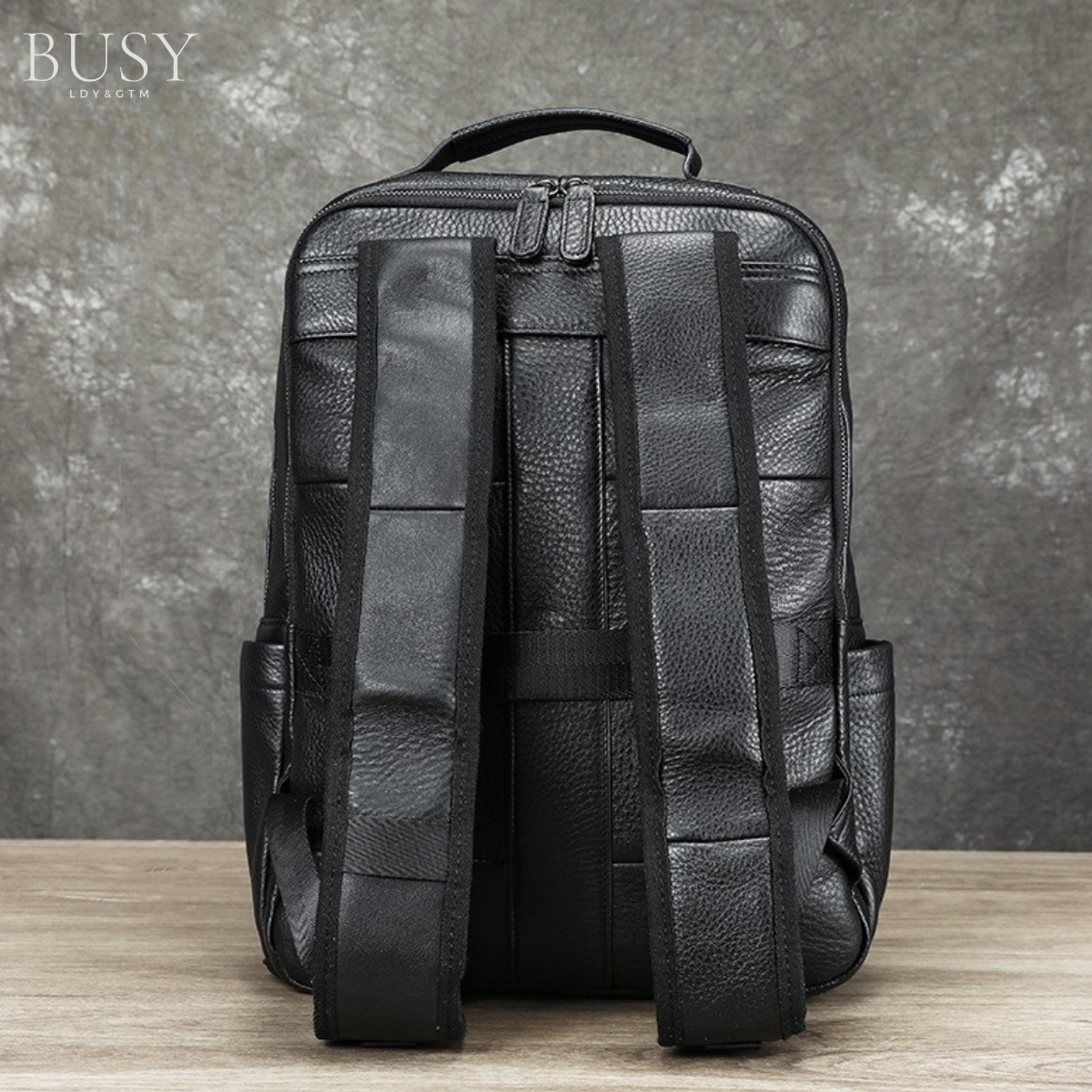 Rucsac laptop 15inch din piele naturala, Tor, suport troler, negru
