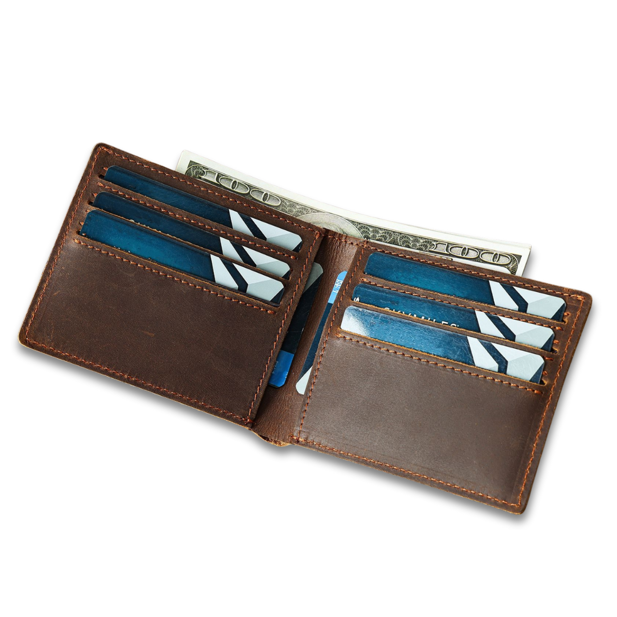Portofel compact piele naturala Crazy Horse, Clas B, Coffee