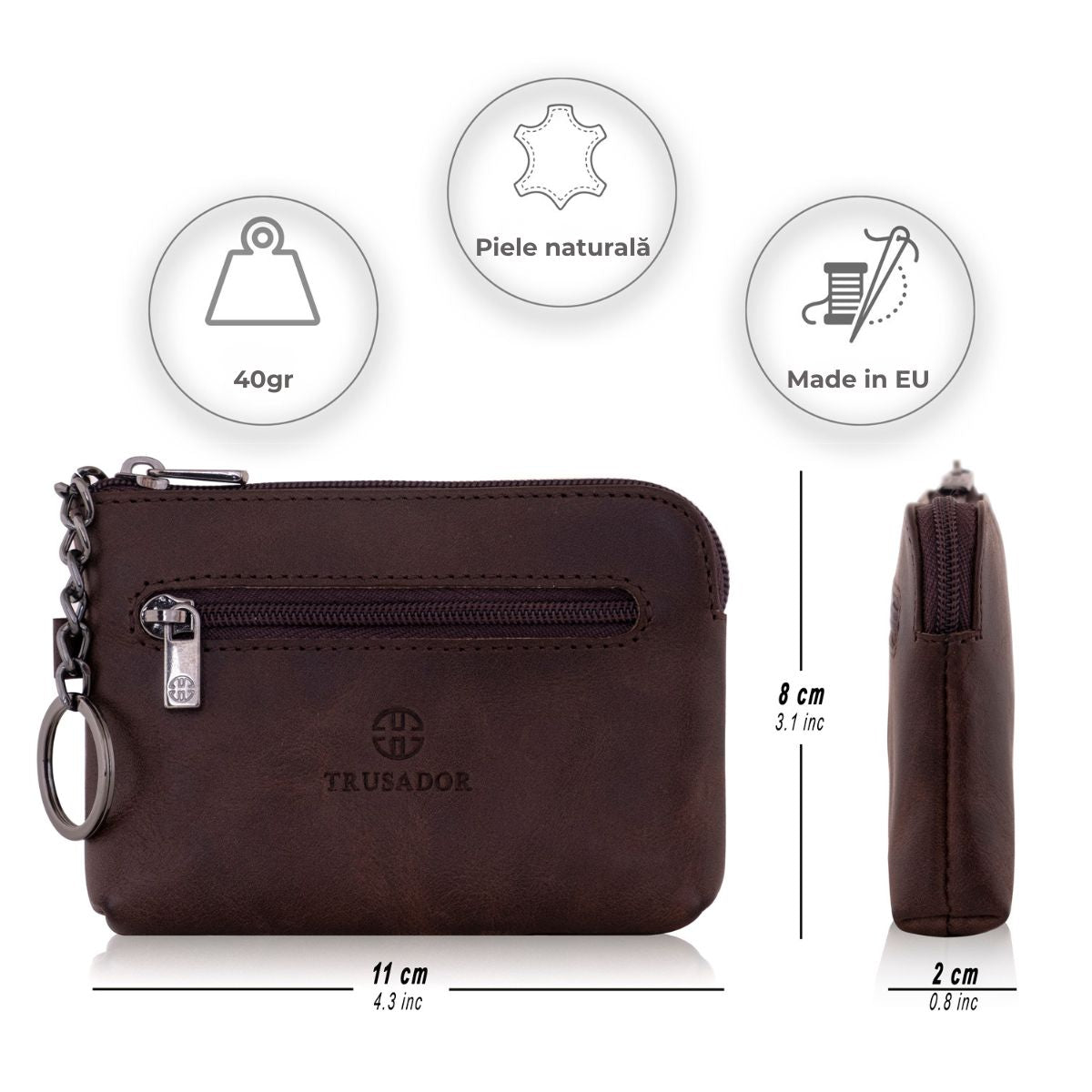 Portofel pouch din piele naturala mini cu fermoar Milano - maro