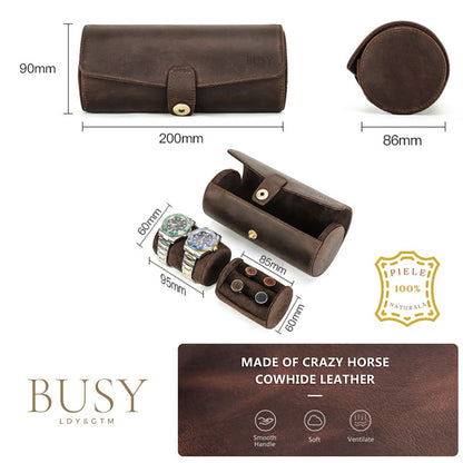 Cutie colectie ceasuri, bijuterii, din piele naturala Crazy Horse, Caliber BUSY LDY & GTM® - coffee