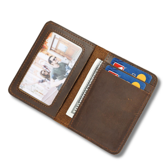 Portofel compact piele naturala Crazy Horse ,BUSY LDY & GTM® Clas, stil retro, maro