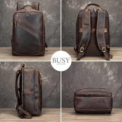 Rucsac pentru Laptop de 17 inch, Piele Naturală Crazy Horse, Enduran, Maro