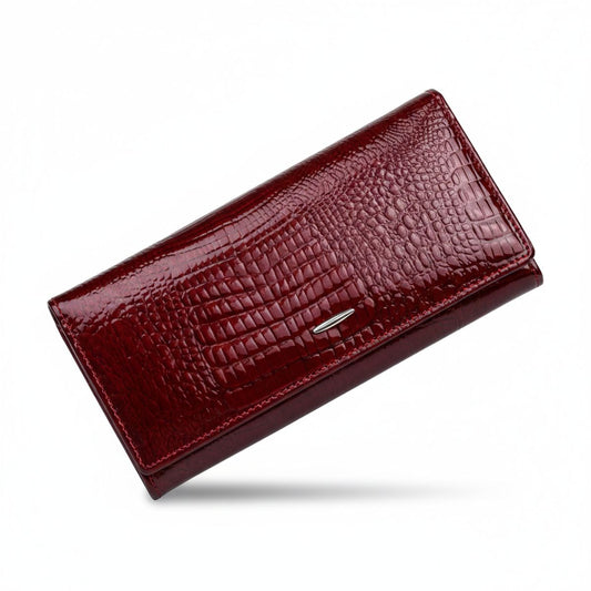 Portofel damă Ruby, piele naturală lăcuită, multe sloturi, inchidere magnetica, BUSY LDY & GTM®, red wine