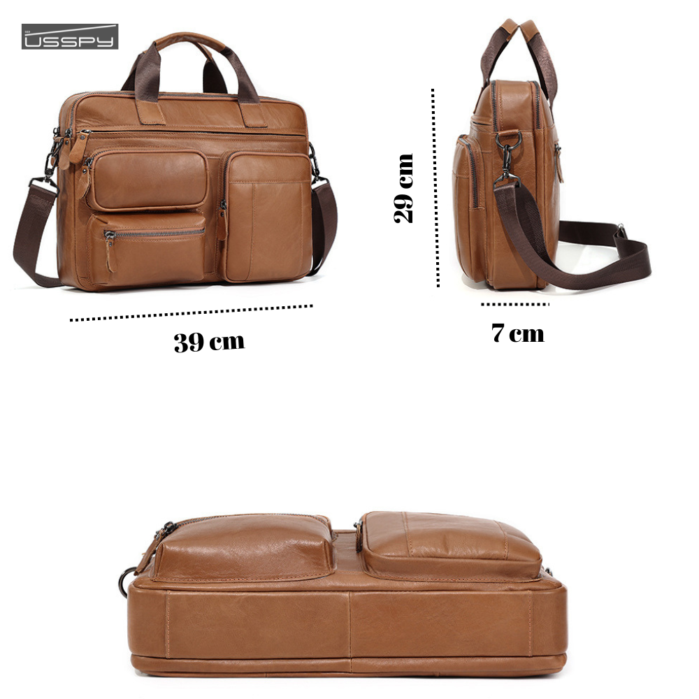 Geanta laptop 15.6' Cliff, piele naturala, servieta, unisex, maro