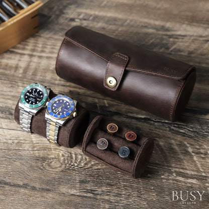 Cutie colectie ceasuri, bijuterii, din piele naturala Crazy Horse, Caliber BUSY LDY & GTM® - coffee