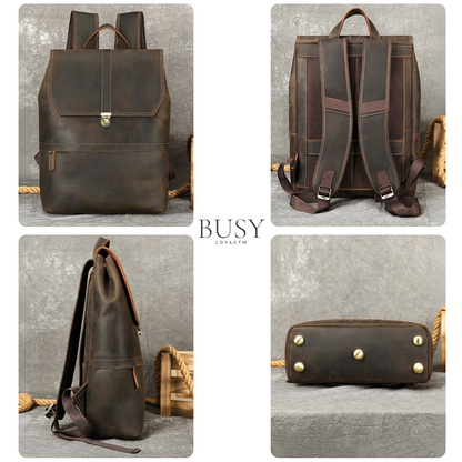 Rucsac laptop 15,6inch din piele Crazy Horse, Guard, retro business, spate antiperspirant, maro