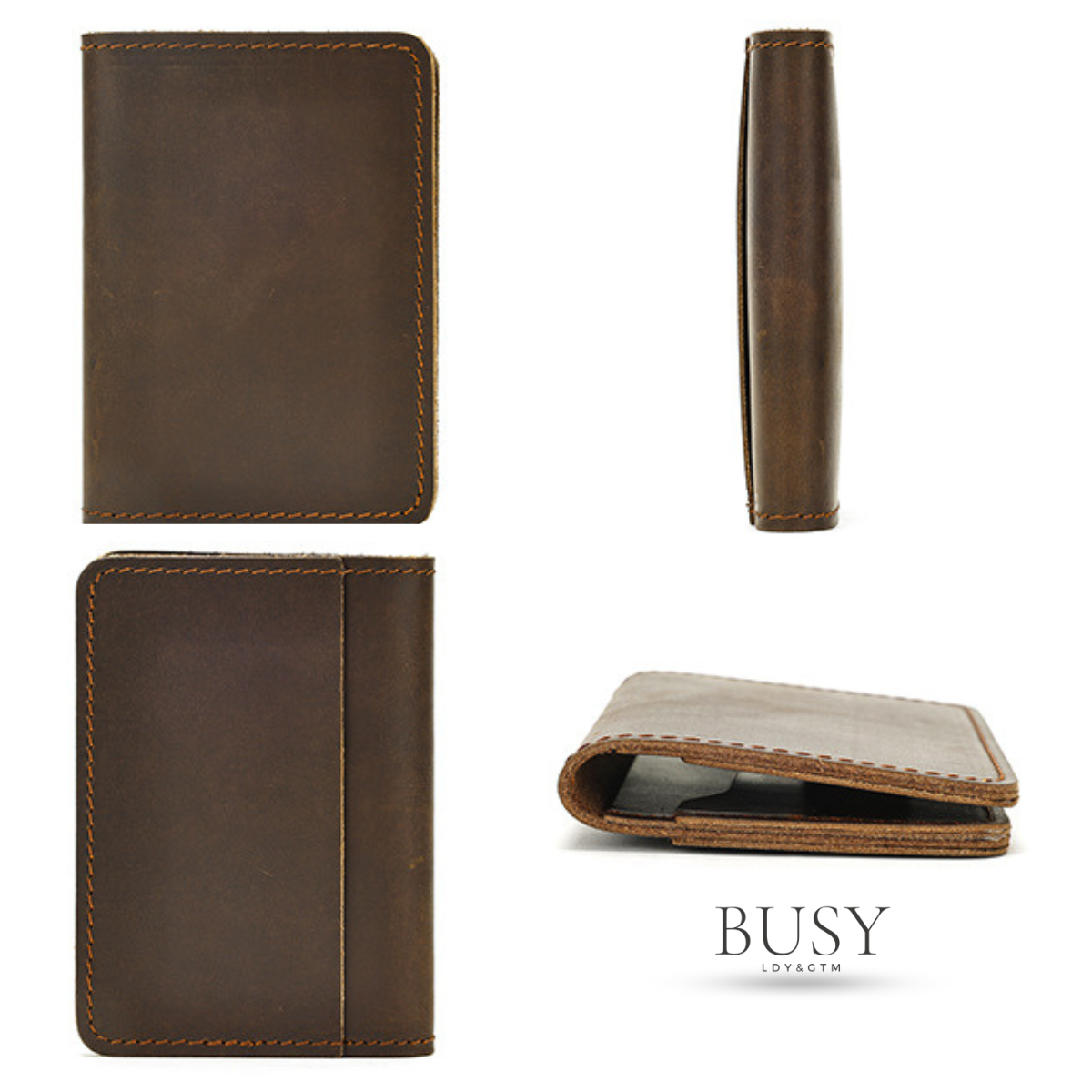 Portofel compact piele naturala Crazy Horse , Clas 2, stil retro, maro