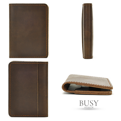 Portofel compact piele naturala Crazy Horse , Clas 2, stil retro, maro