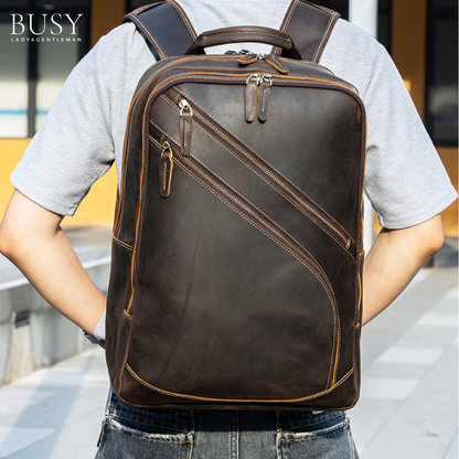 Rucsac pentru Laptop de 17 inch, Piele Naturală Crazy Horse, Enduran, Maro