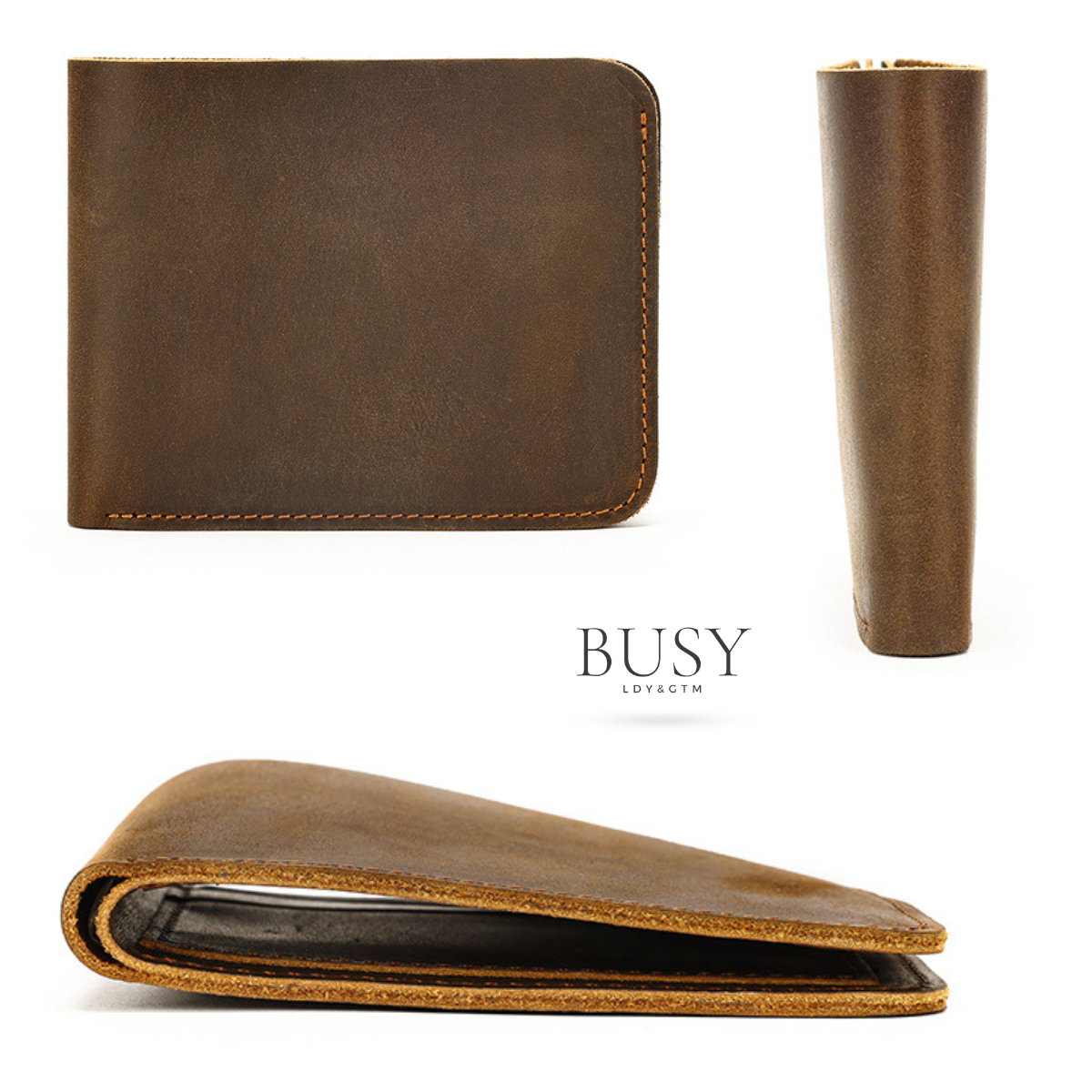 Portofel minimalist piele naturala Crazy Horse, Clas A, stil retro, coffee