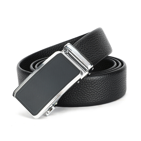 Curea barbati piele naturală, cataramă automată, Negru Metal