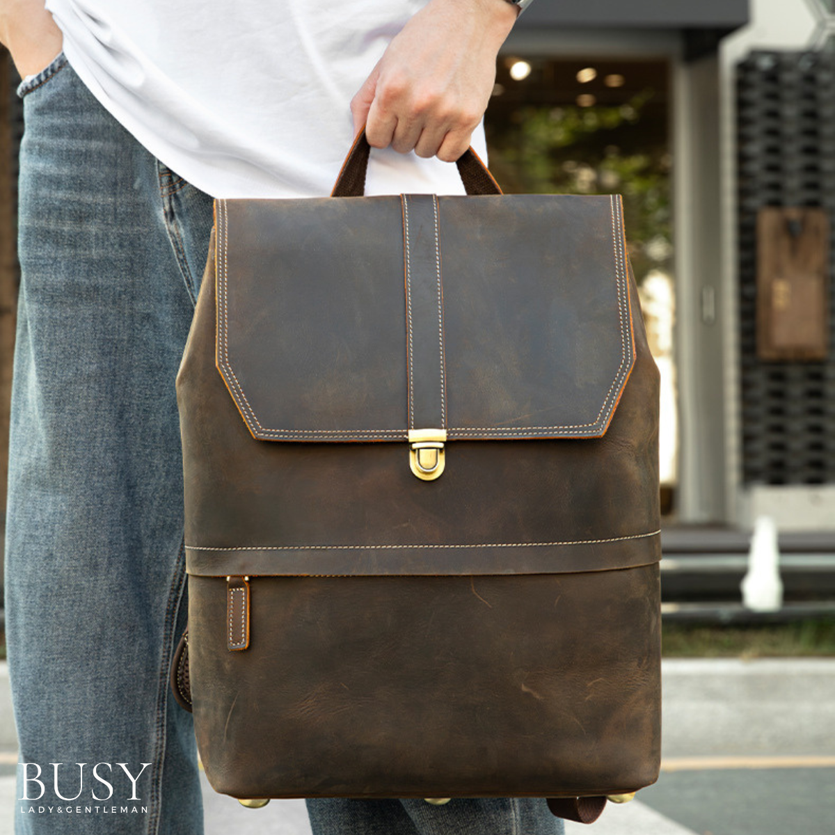 Rucsac laptop 15,6inch din piele Crazy Horse, Guard, retro business, spate antiperspirant, maro