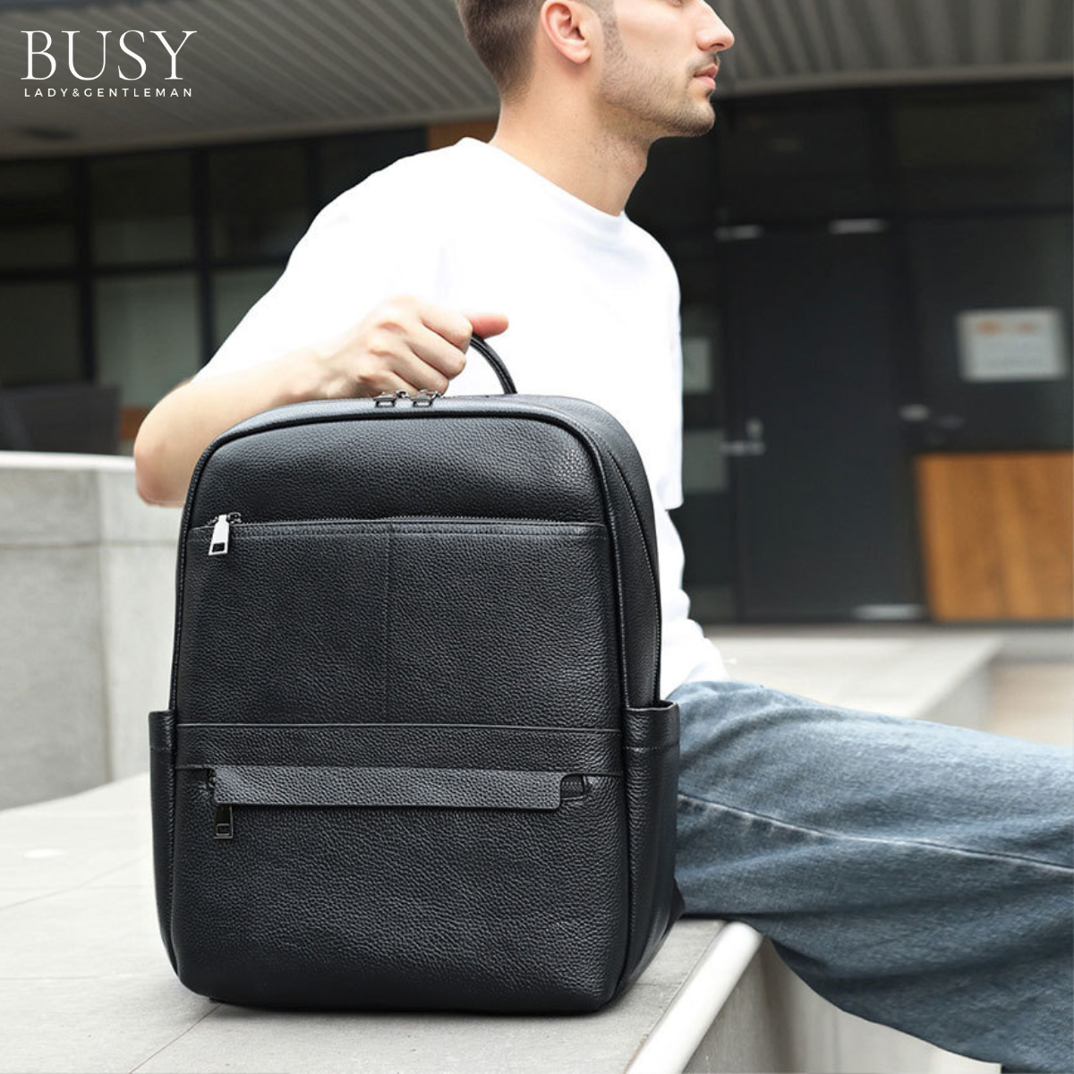 Rucsac Urban / Călătorii din Piele Naturală, Industry, negru