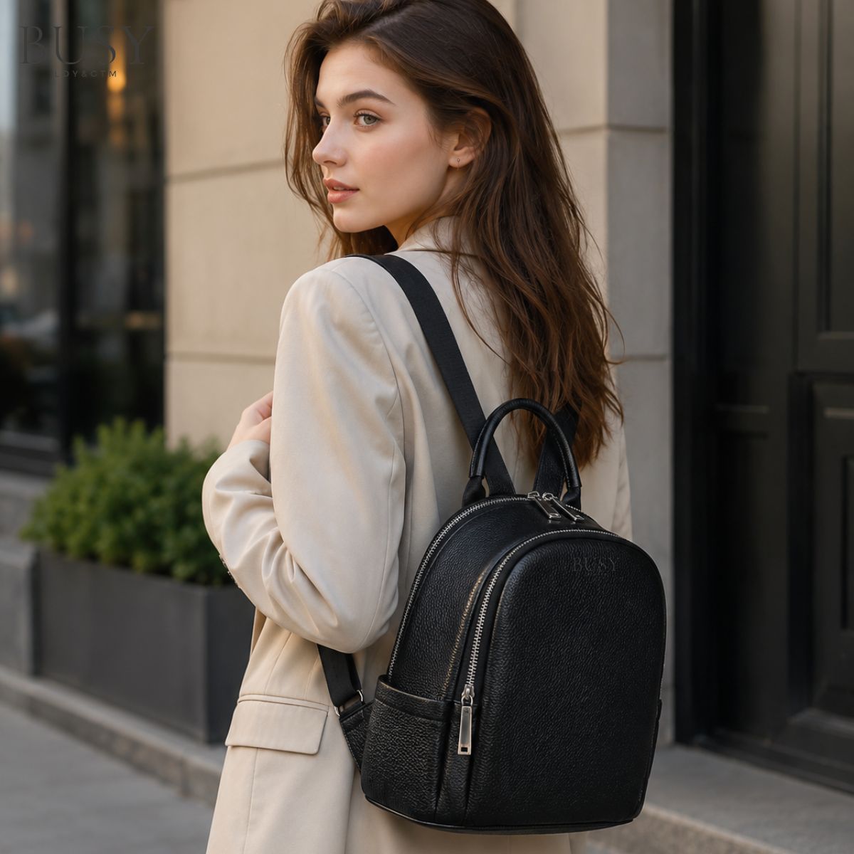 Rucsac dama din piele naturală Elisa, negru