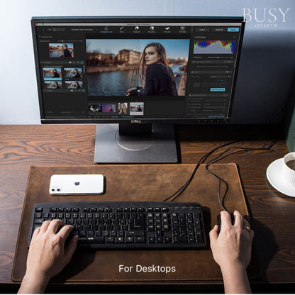 Desk mat premium din piele naturala Crazy Horse, BUSY LDY & GTM® - coffee