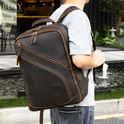 Rucsac pentru Laptop de 17 inch, Piele Naturală Crazy Horse, Enduran, Maro