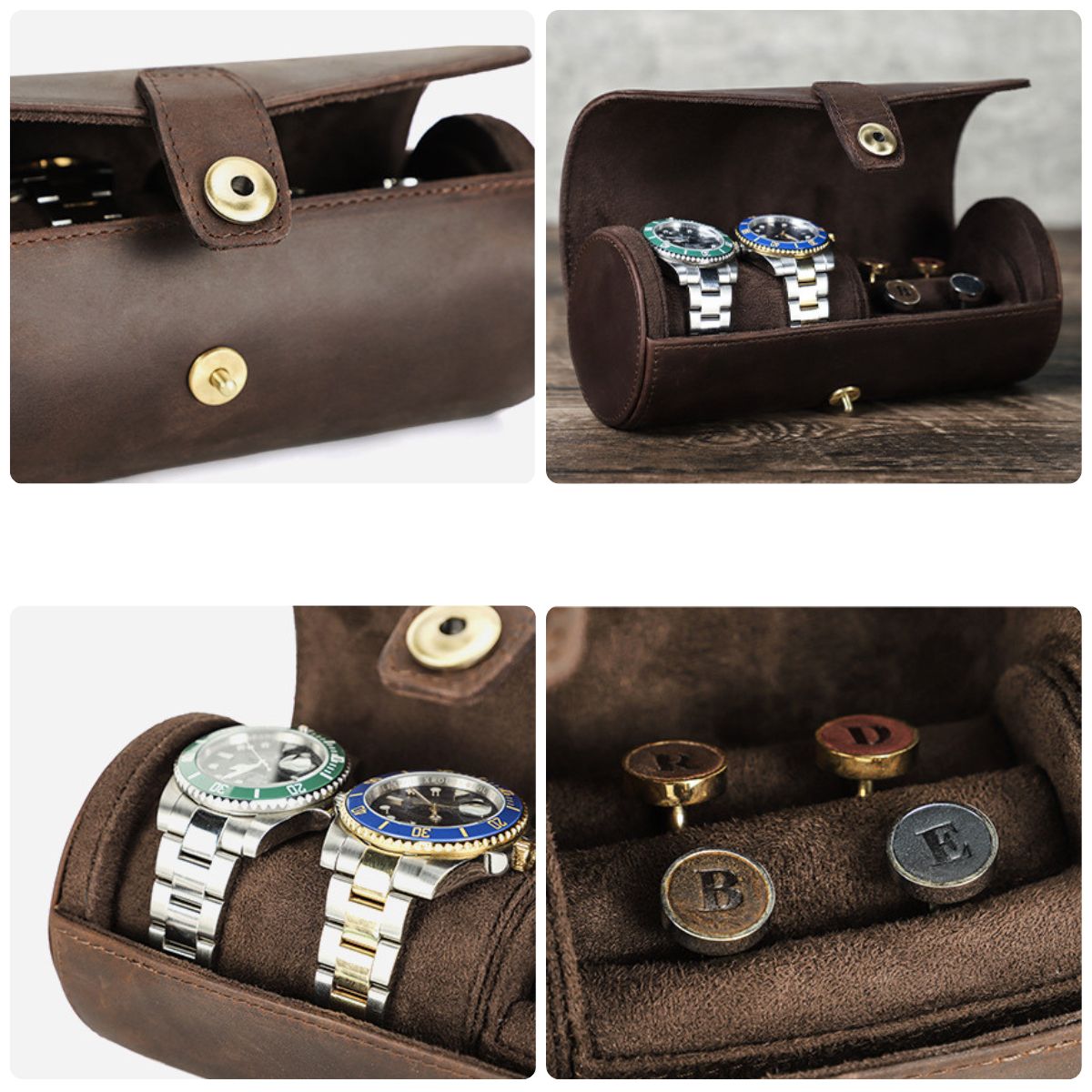 Cutie colectie ceasuri, bijuterii, din piele naturala Crazy Horse, Caliber BUSY LDY & GTM® - coffee