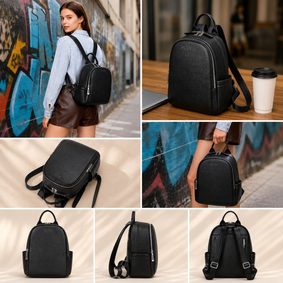 Rucsac dama din piele naturală Elisa, negru