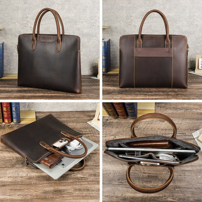 Geanta laptop 15inch din piele naturală Crazy Horse, BUSY LDY & GTM Heritage - coffe