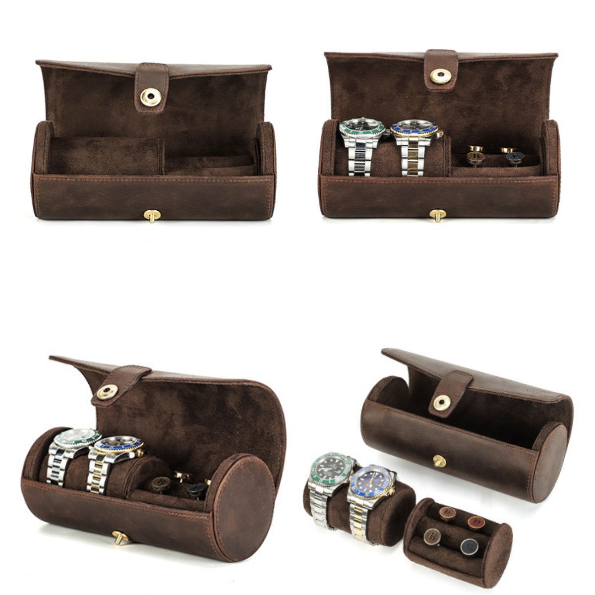 Cutie colectie ceasuri, bijuterii, din piele naturala Crazy Horse, Caliber BUSY LDY & GTM® - coffee