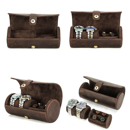 Cutie colectie ceasuri, bijuterii, din piele naturala Crazy Horse, Caliber BUSY LDY & GTM® - coffee