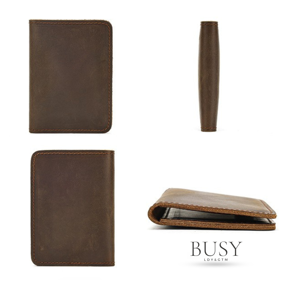 Portofel compact piele naturala Crazy Horse ,BUSY LDY & GTM® Clas, stil retro, maro
