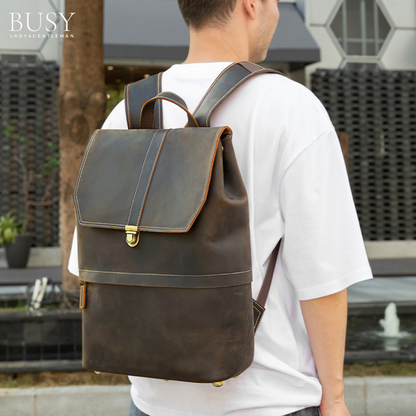 Rucsac laptop 15,6inch din piele Crazy Horse, Guard, retro business, spate antiperspirant, maro