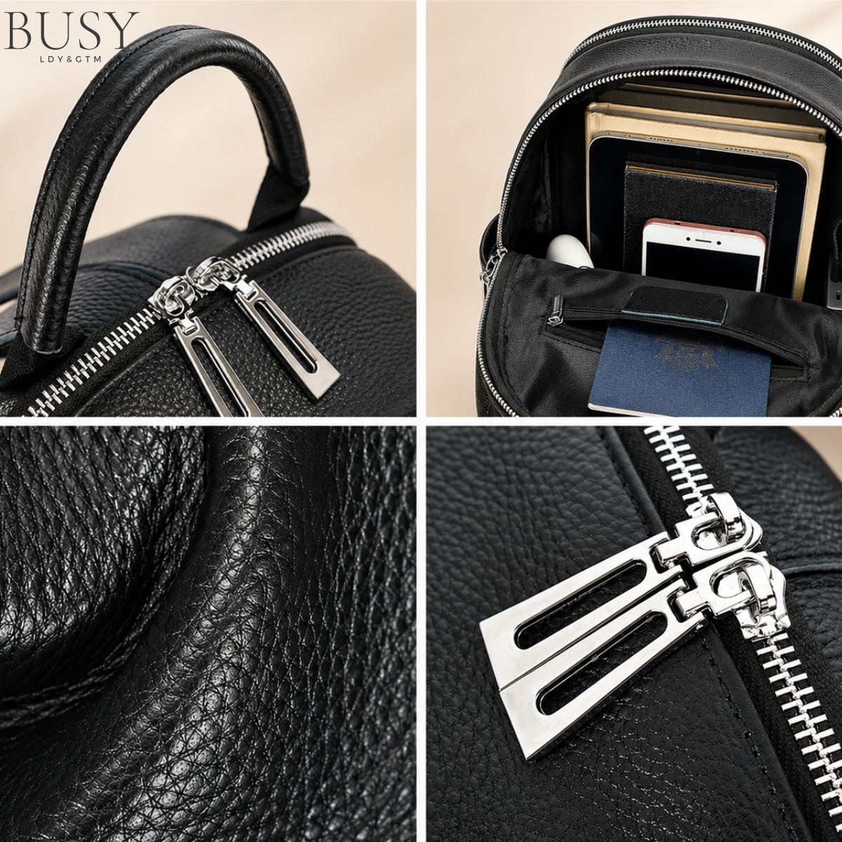 Rucsac dama din piele naturală Elisa, negru